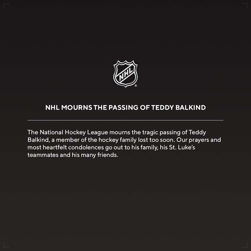 Comunicado de la NHL sobre el incidente de Teddy Balkind