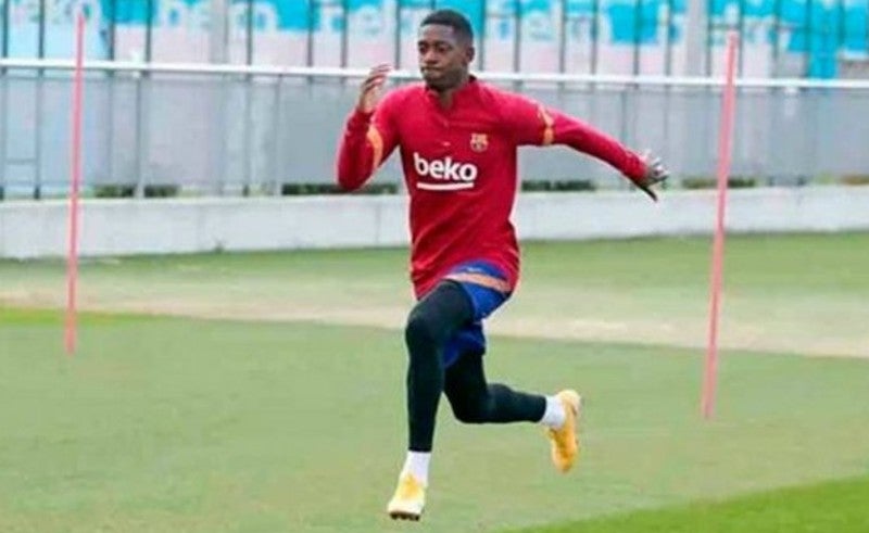 Ousmane Dembélé en práctica con el Barcelona