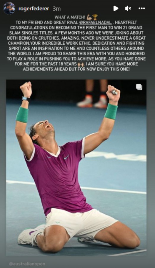 Mensaje de Federer a Nadal