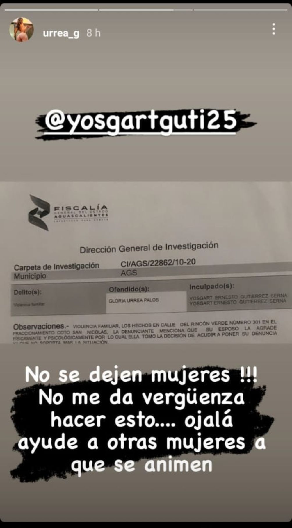 La denuncia de Gloria Urrea sobre Yosgart Gutiérrez