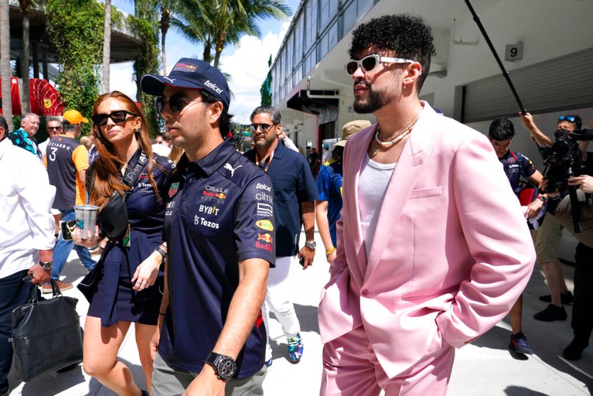 Checo Pérez y Bad Bunny previo al GP de Miami