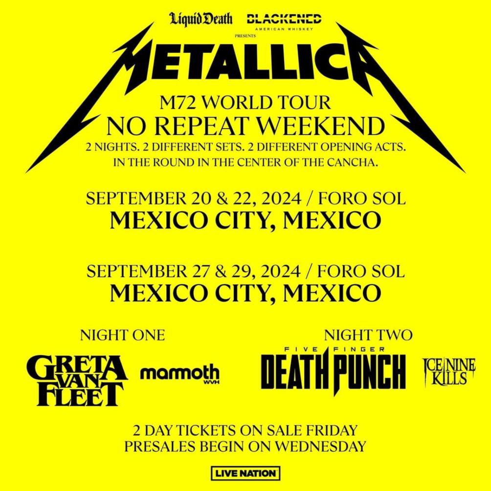 Metallica vendrá a México en 2024