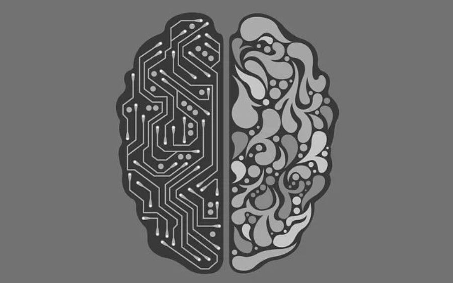 Mitad cerebro humano y mitad robot 