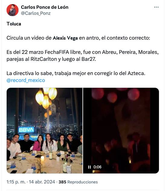 La diractiva del Toluc sabe el contexto del video en el que aparece Alexis Vega