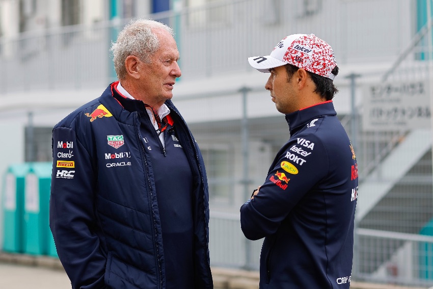 Checo Pérez con Marko en el GP de Japón