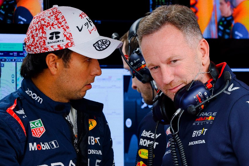 Checo Pérez con Horner en el GP de Japón