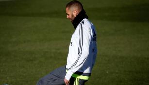 Benzema en un entrenamiento con el Real Madrid