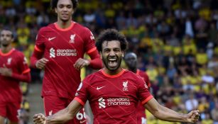 Salah celebra gol con el Liverpool en la Premier League