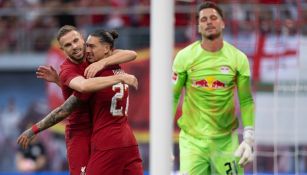 Darwin Núñez festejando un gol vs Leipzig