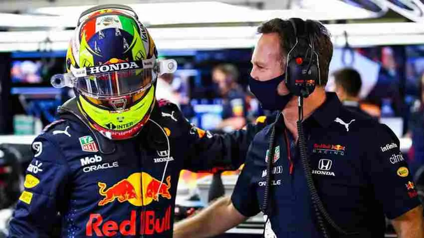 TWITTER: @SChecoPerez Christian Horner y Checo Pérez