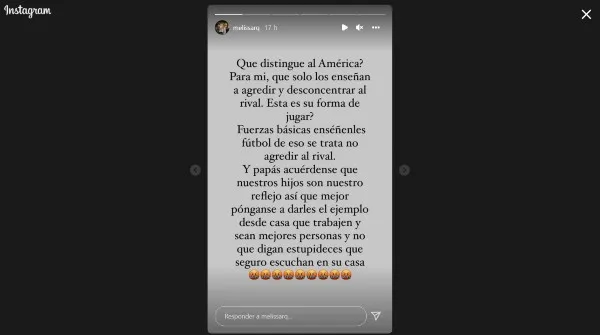 INSTAGRAM @melissarq Melissa Rivas explota contra las Fuerzas Básicas del América en Instagram
