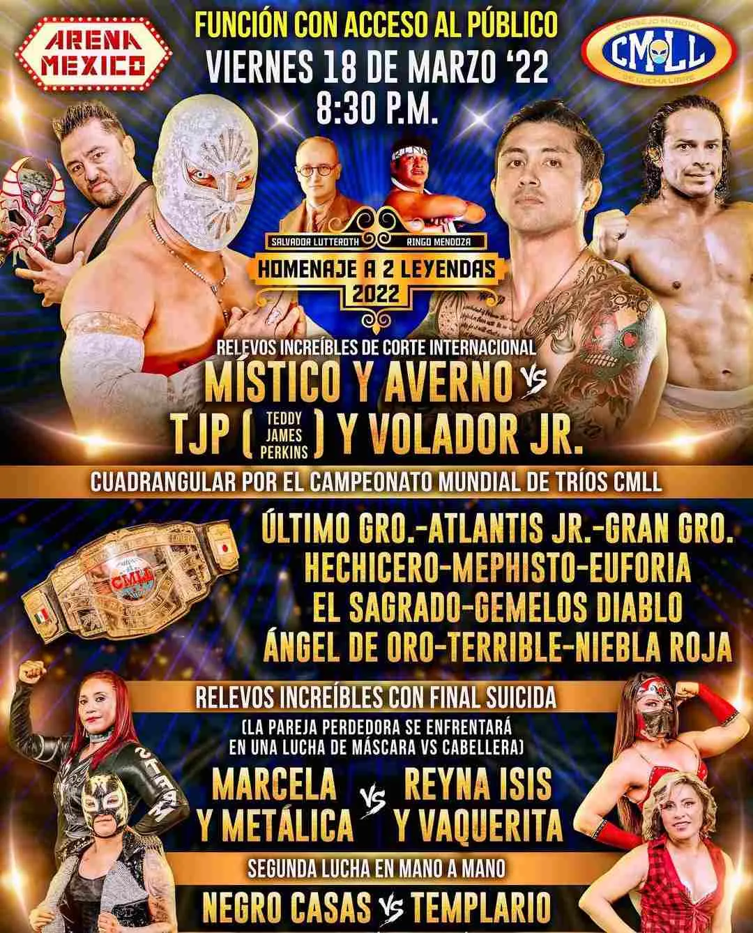 CMLL El cartel de la Arena México de esta noche