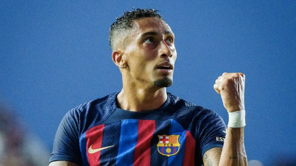 TWITTER @FCBarcelona Raphinha celebrando en la pretemporada catalana