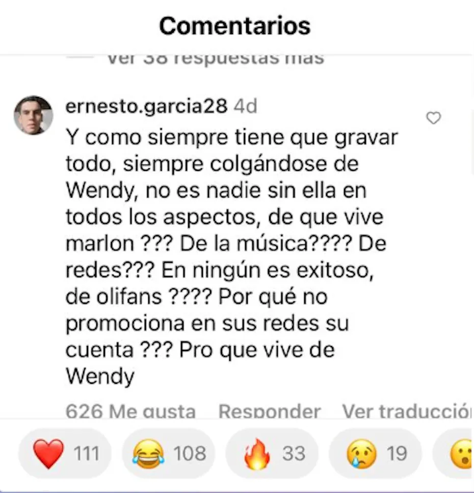 CAPTURA DE PANTALLA Las criticas contra el “amigo novio” de Wendy aumentaron después de que Marlón le envió flores