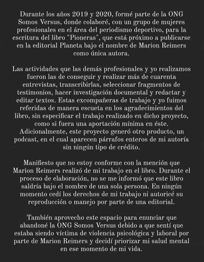 INSTAGRAM Fernanda Piña Vázquez denunció a Marion Reimers