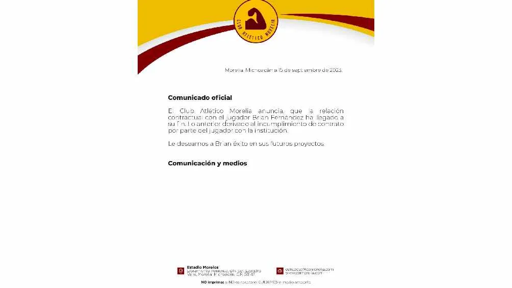 TWITTER @C_A_Morelia El comunicado de Morelia