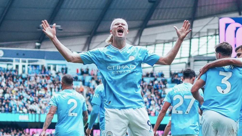 TWITTER: @ManCityES Haaland celebra el segundo gol del partido