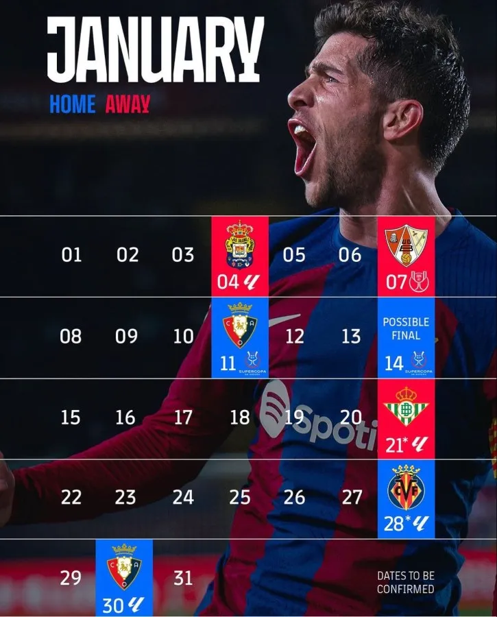 INSTAGRAM: @fcbarcelona Calendario de enero para Barcelona