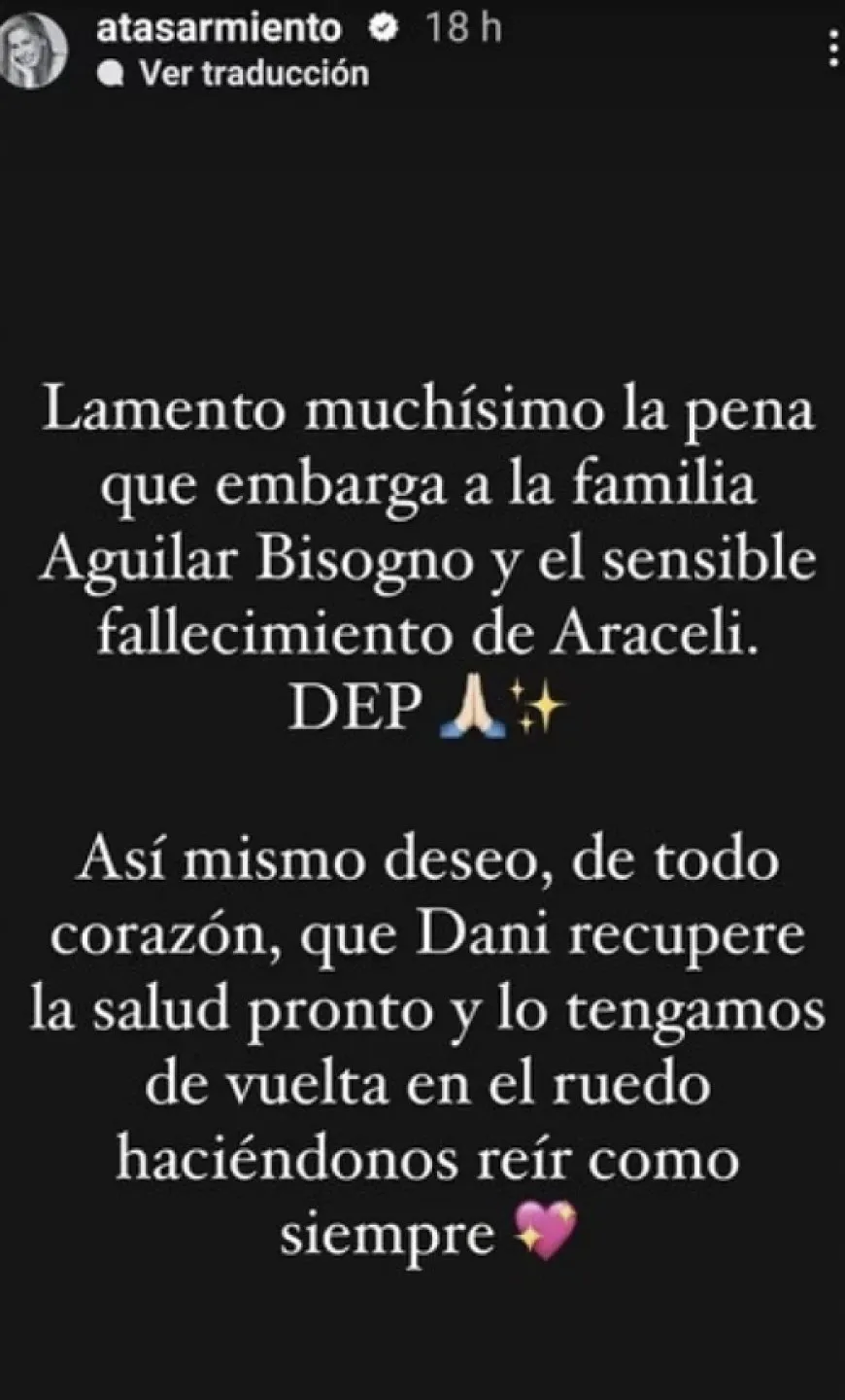 INSTAGRAM: @atasarmiento El mensaje de Atala Sarmiento