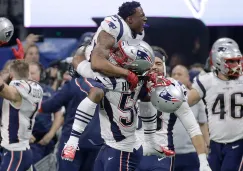 Jugadores de los Patriots festejan el triunfo contra los Rams