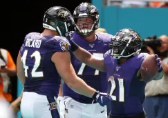 Ravens celebra luego de anotar un touchdown 