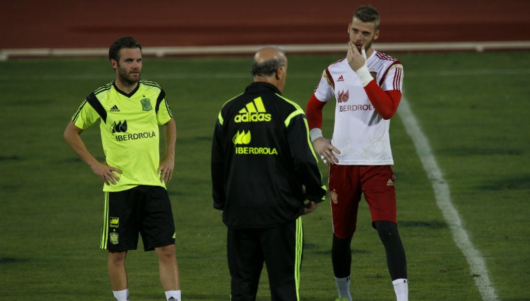 De Gea con Vicente del Bosque y Juan Mata