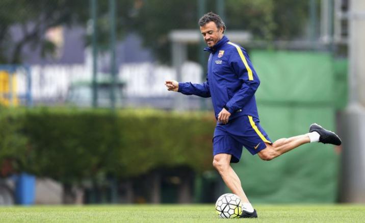 Luis Enrique durante un entrenamiento con el Barcelona 