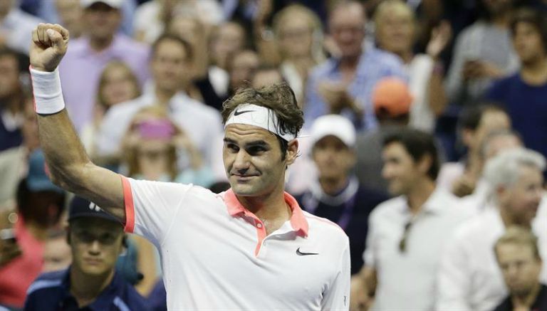 Roger Federer festeja un triunfo en el US Open