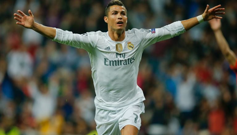 Cristiano Ronaldo en un partido con el Real Madrid en Champions