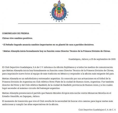 Comunicado oficial del Club Deportivo Guadalajara