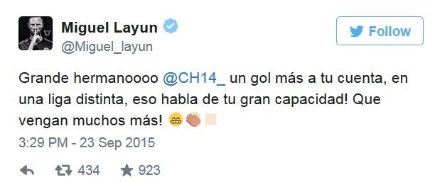 Tuit de Miguel Layún al Chicharito Hernández