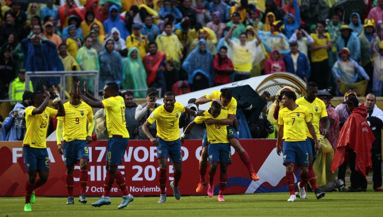 Los ecuatorianos festejan un gol