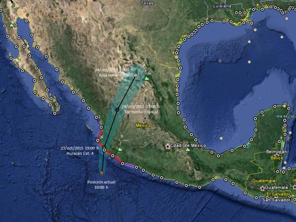 Esta es la trayectoria del Huracán Patricia previo a que toque tierra