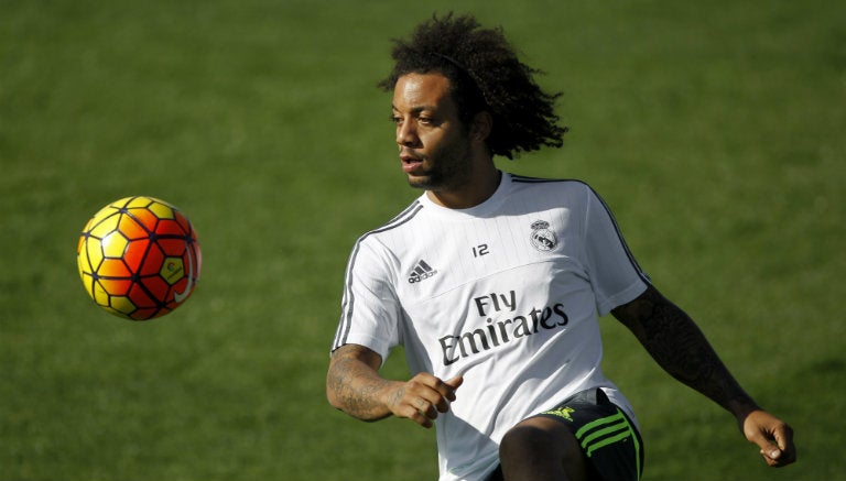 Marcelo en un entrenamiento con el Real Madrid