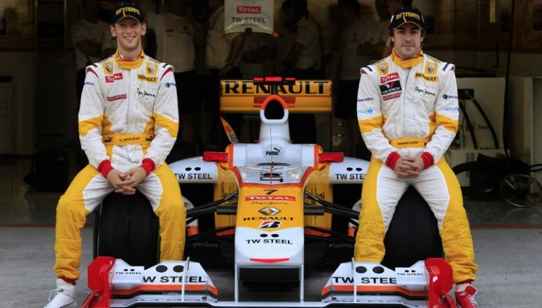 Grosjean y Fernando Alonso, como pilotos de Renault en 2009