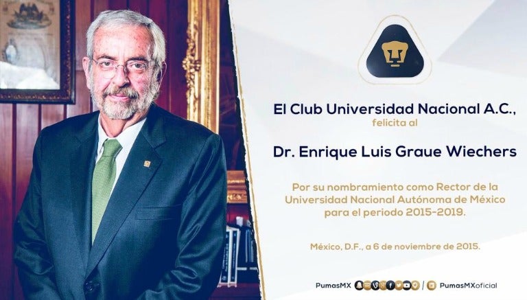 Los Pumas deseando éxito a su nuevo Rector, Enrique Graue Wiechers