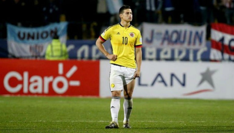 James Rodríguez en un partido con la selección de Colombia