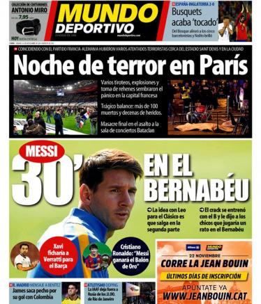 "Noche de terror en París", el título de la portada de Mundo Deportivo