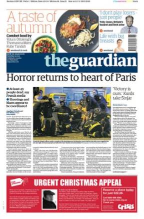 "El horror regresa al corazón de París", la portada de The Guardian