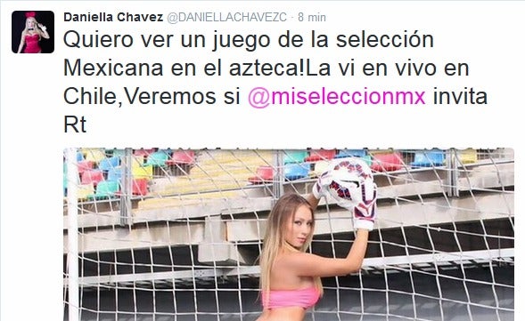 La chilena pide por Twitter la inviten al Estadio Azteca