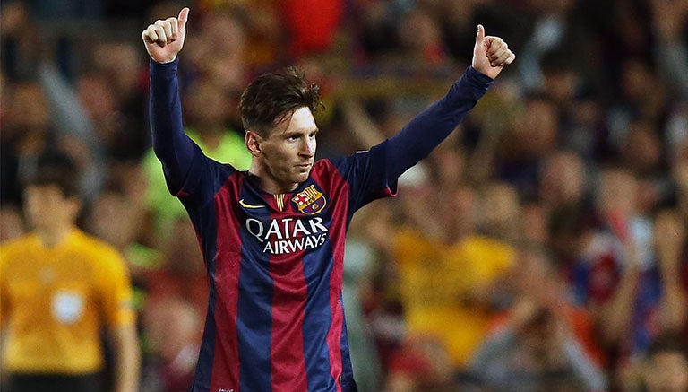 Messi festeja un gol con Barcelona