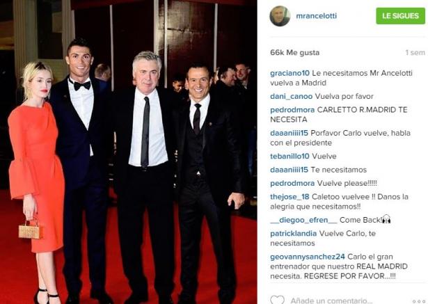 Aficionados del Real Madrid comentan foto de Ancelotti pidiendo que vuelva 