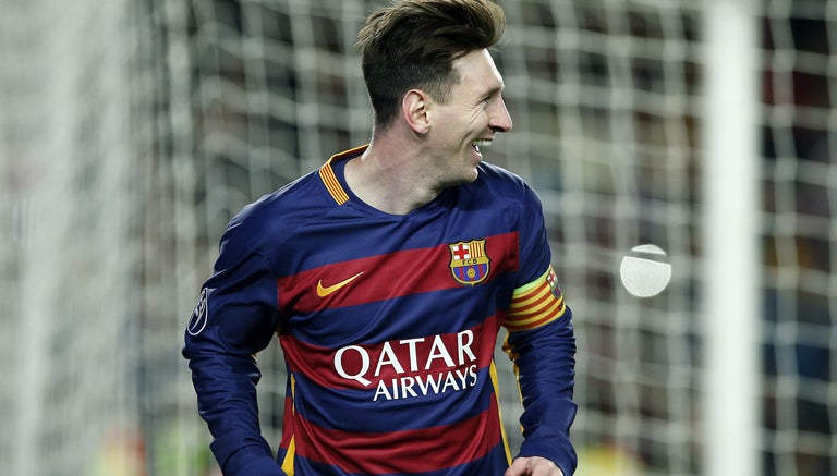 Messi celebra un gol en Champions League