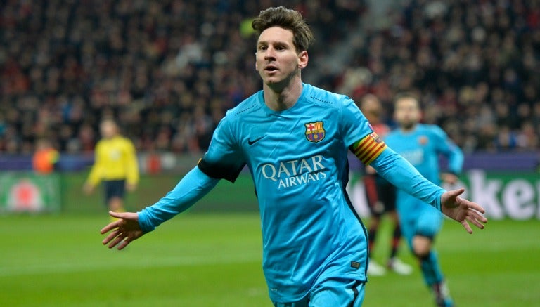 Lionel Messi festeja un gol con Barcelona