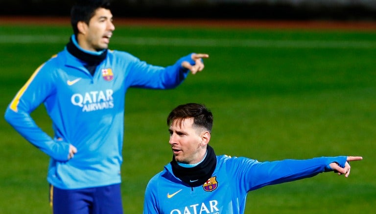 Messi y Suárez, en un entrenamiento del Barcelona