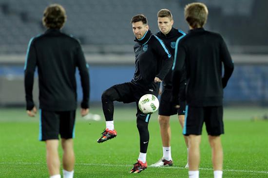 Lionel Messi en un entrenamiento en Yokohama