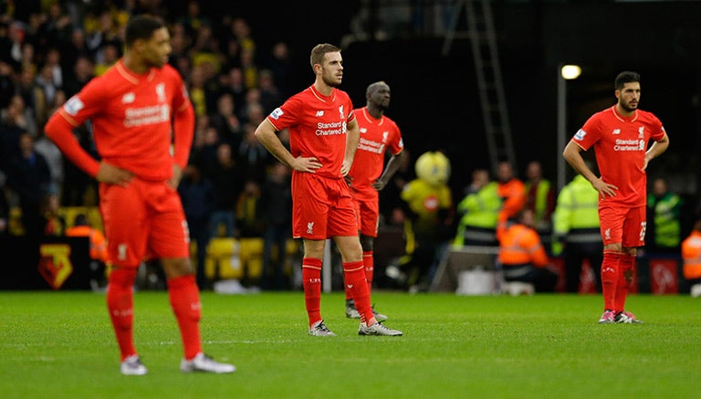 Jugadores del Liverpool, en el juego contra Watford