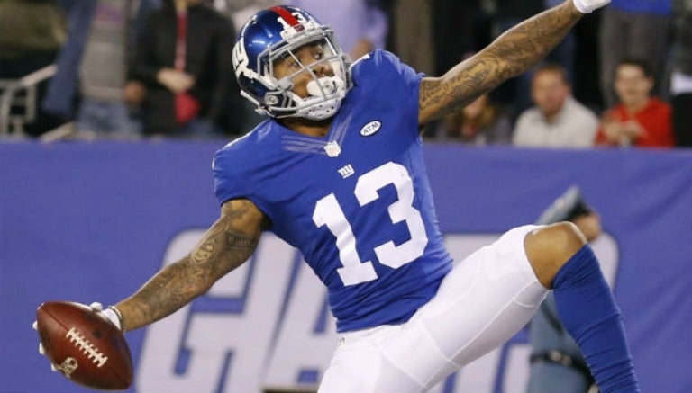 Odell Beckham Jr. en un duelo con los Gigantes de Nueva York