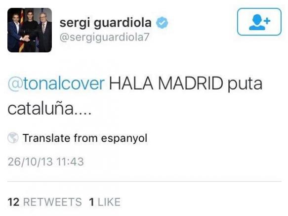 Sergi Guardiola apoyó a Real Madrid e insultó a Cataluña