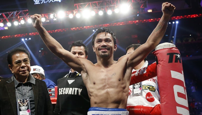 Pacquiao celebra al término de un combate